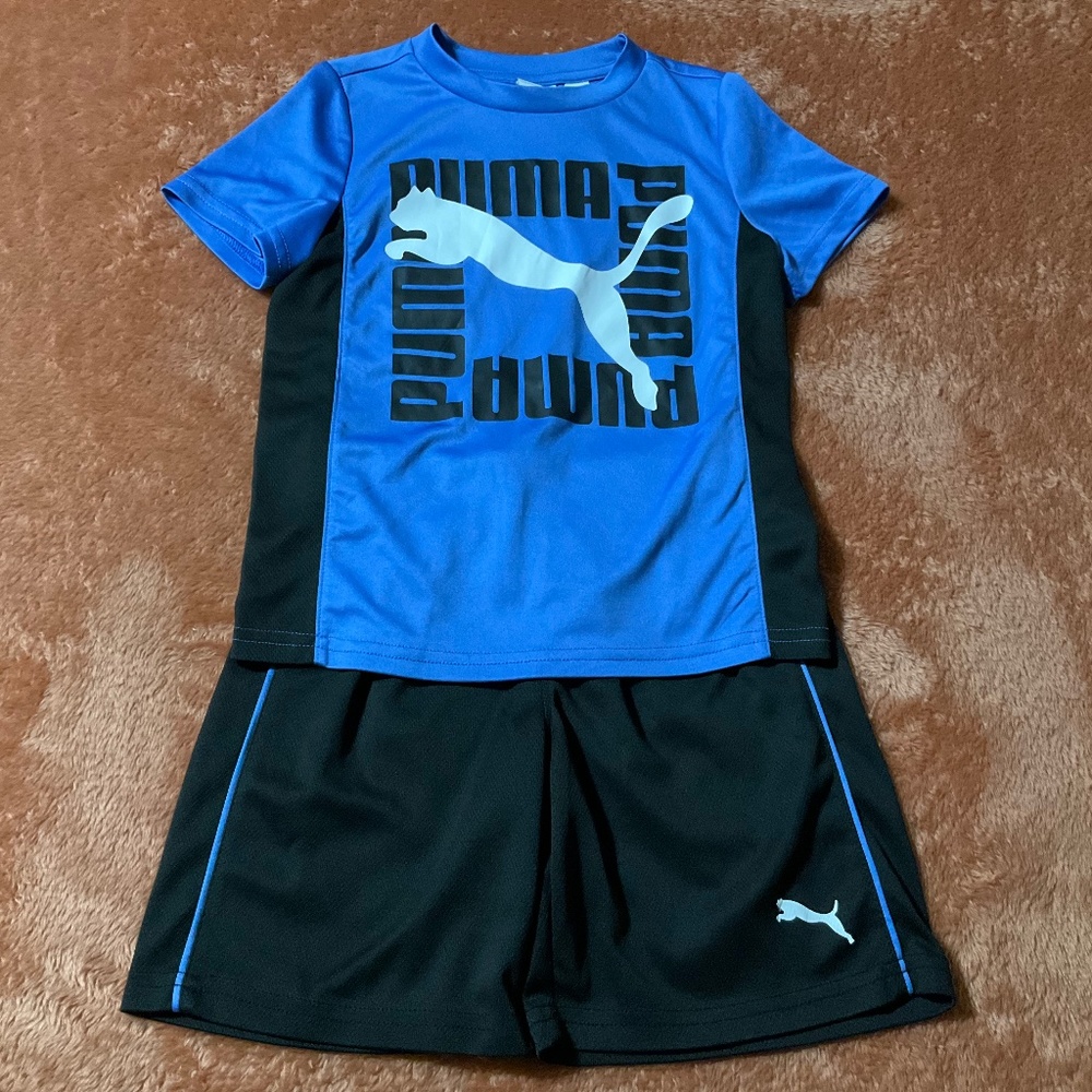 PUMA BOYS OUTFIT - BLUE SQUARE Size 4- SHIRT SHORTS SET 2, EUC